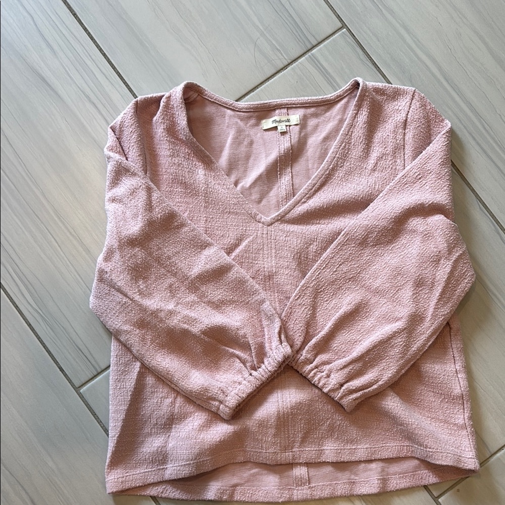 Madewell Pink V-Neck Long Sleeve Top